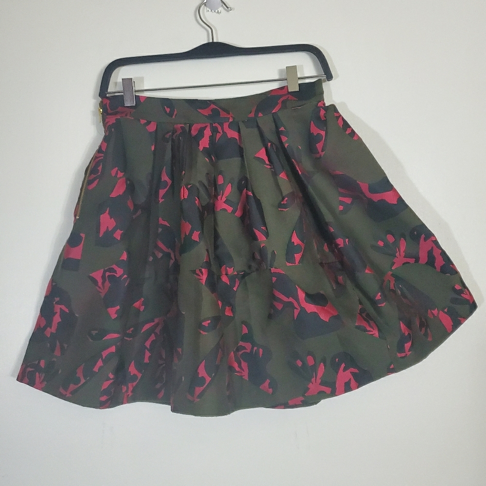 Green Pleated Skirt with pink Animal print design